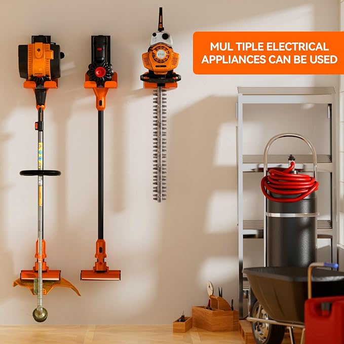 Garage Organizer Trimmer Rack, Garden Power Tool Hanger Weed Whackers Holder Wall Mounted for Grass Trimmer, Hedge Trimmer, Garage Trimmer, Garden Tools,4 Pack(Orange)