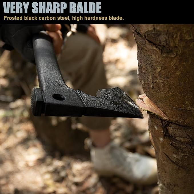 DOOM BLADE Camping Hand Axe with Sheath and Survival Gear - Lightweight Hatchet with Nested Serrated Wood Saw Knife and Magnesium Fire Starter Tools