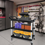 Plastic Utility Cart with Wheels, 3 Tier Rolling Cart with Lockable Wheels, Heavy Duty 510lbs Capacity Food Service Cart for Office, Restaurant, Kitchen, Home, Warehouse