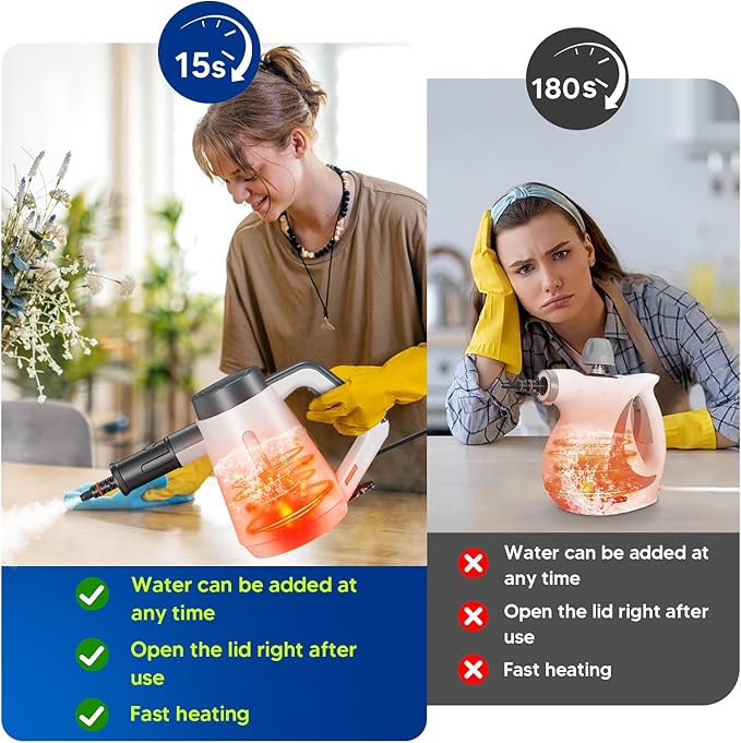 Handheld Steam Cleaner, Pressurized Steam Cleaner for Home with 10PCS Accessories, 15S Fast Heating Portable Steamer for Cleaning with Safety Lock for Home Kitchen Cleaning, Floors, Appliance Surfaces