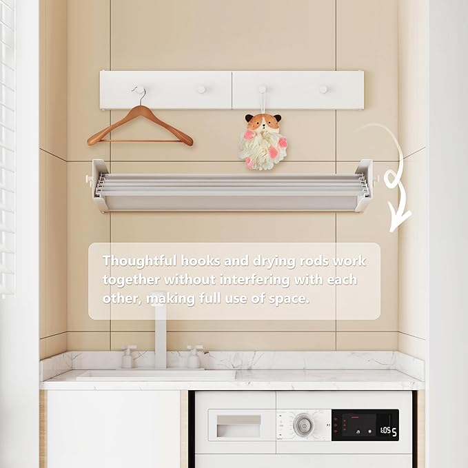 Wall Mounted Drying Rack,28 Inch,Clothes Drying Rack Wall Mounted,Foldable,Retractable,Collapsible Drying Raks for Laundry