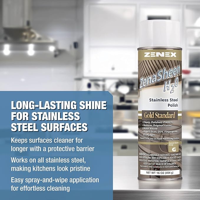 Zenex ZenaSheen H20 Stainless Steel Polish - Professional-grade Water-based Metal Cleaner, Polish & Protectant | Remove Grime & Restore Shine | Stainless Steel, Chrome, Brass & More | 16 oz (2 Pack)