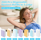 200 Pcs Disposable Dusters Refills Bulk Heavy Duty 180° Multi Surface Replacement Dusters for Cleaning Ceiling Fan with Microfibers Unscented (Bright Colors)
