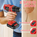 Tegatok Cordless Drill Set, 3/8 Drill Handheld Screwdriver Kit with 18+1 Torque Setting, 20V Electric Drills Tools Bit, LED Electric Power Drills with Battery and Charger, Red
