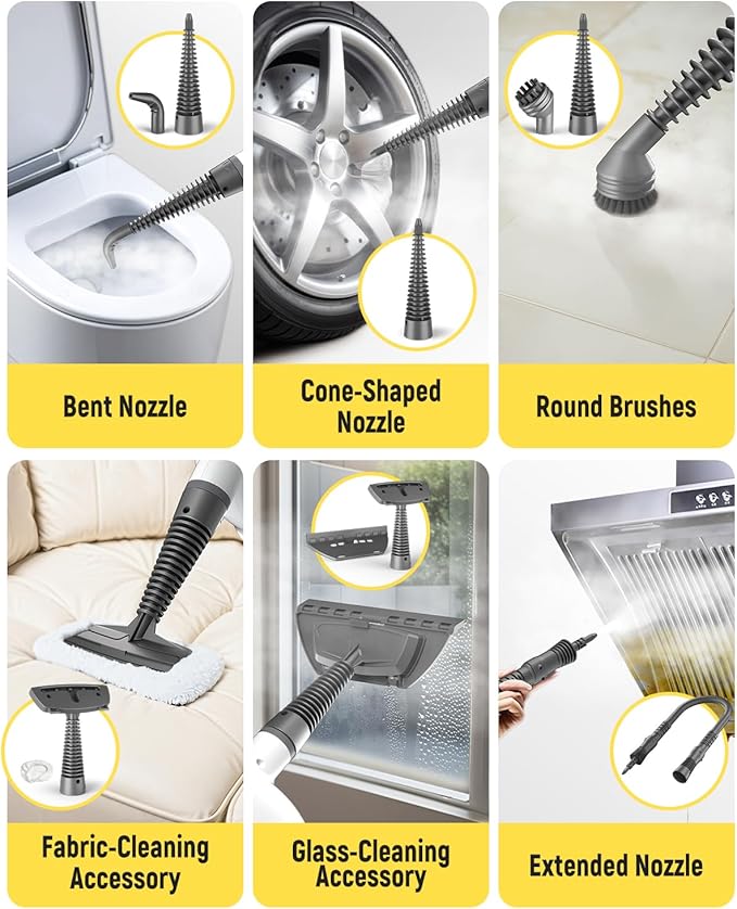 Handheld Steam Cleaner with Safety Lock, 500mL Large Tank & 19PCS Accessories - Multi-Surface Deep Cleaning for Kitchen, Bathroom, Car, Sofa - Removes Stubborn Grime, Sanitizes Surfaces (White)