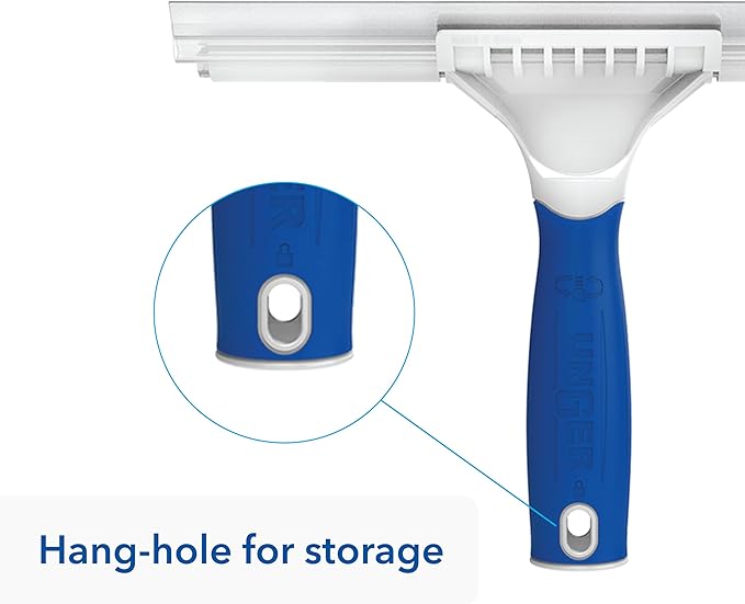 Unger Professional Connect and Clean 10” Glass and Tile Shower Squeegee, Compatible with Standard Threaded Pole, 2-in-1 Bathroom Cleaning Supplies, Cleaner for Showers and Mirrors, Streak-Free Results