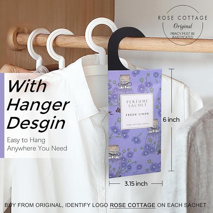 Large 12 Packs Fresh Linen Hanging Closet Deodorizer Air Freshener Long Lasting Scented Sachets Smell Goods for House