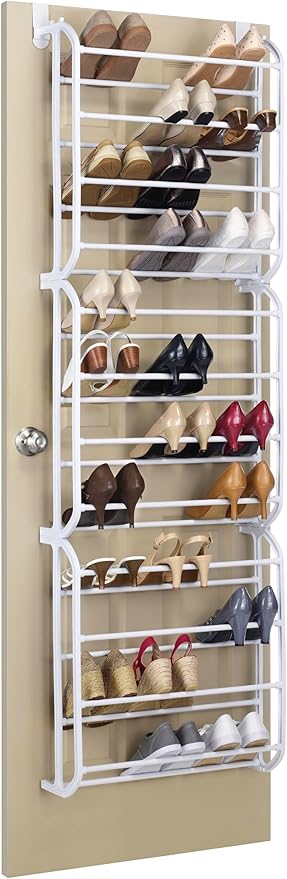 Whitmor Over The Door Shoe Organizer, Holds up to 36 Pairs of Shoes, Shoe Organizer for Closet, White