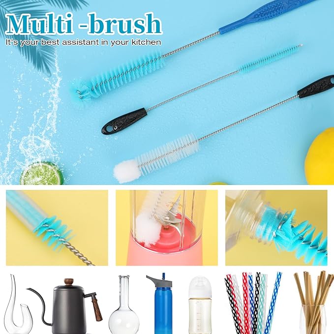 6 Pack Bottle Brush Narrow Neck Cleaning Set, Long Handle Stainless Steel Water Bottle Cleaner Brush for Washing Beer Bottle, Wine Decanter, Cup, Pipes Sinks, Straw, Cup Cover.