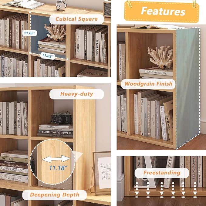 8 Cube Organizer Bookcase - Fabric Storage Bins Container, Open Shelf Simple Compartments Bookshelf, White