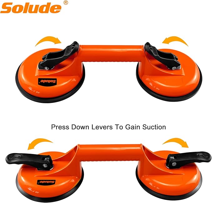 SOLUDE 2 Pack Glass Suction Cups,Aluminium Heavy Duty Vacuum Handle Glass Holder for Lifting Large Glass/Window/Tiles/Mirror/Granite/Floor Gap Fixer/Windshield Removal & Install Tool