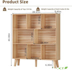 LEYAOYAO Wooden 8 Cube Book Shelf, Natural 3 Tier Bookshelf with Legs, Modern Open Storage Organizer,Boho Bookcase,Display Cabinet Shelf Free Standing Bookshelves for Bedroom,Living Room,Office