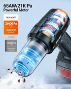 SEALIGHT Car Vacuum Portable Cordless, 21000pa High Power Handheld Car Vacuum, Two Batteries Long Endurance, 18v/120w Portable Vacuum Cleaner for Car & Home