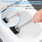 SUS304 Stainless Steel Toilet Brush and Holder Toilet Brush Bowl Cleaning Brush Double Layer Holder Long Brush Handle High Density Silicone Head