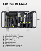 HOTO 25PCS Household Tool Kit with 16V Brushless Drill, 3/8” Keyless Chuck, Smart Display, 50 N·m Torque, 32 Torque Settings, LED Light, Includes Hammer, Wrench, Pliers, 8 x Drill Bits, 10 x Bits