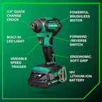 Metabo HPT 18V MultiVolt™ Cordless Driver Drill, Impact Driver, Reciprocating Saw, and Torchlight 4-Pc Combo Kit | Includes 2-18V 2.0Ah Batteries | Lifetime Tool Warranty | KC18DEX4