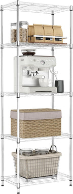 IZEUK 5 Tier Metal Wire Shelf Unit, Chrome Storage Rack Organizer for Kitchen, Bedroom, Living Room or Laundry Room, 17.7" W x 11.8" D x 55.0" H