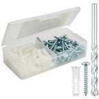 Qualihome Ribbed Plastic Drywall Anchor Kit - Wall Anchors and Screws for Drywall Includes Anchors, & Screws, 1 Masonry Drill Bit - Mounting Tolls for Decor, Furniture, Shelving (14-16 x 1-1/4")