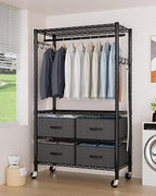 Clothes Rack, Heavy Duty Clothing Rack for Hanging Clothes, 4-Tier Adjustable Closet Organizer with 4 Drawers | Hanging Rod | Side Hooks | Load 445lbs | 15.7" D x 35.4" W x 74.1" H