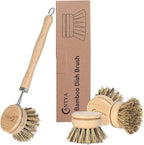 Bamboo Dish Scrubber - Hard Bristles, Natural Dish Brush with Handle, Compostable & Sustainable, Kitchen Scrub Brush for Cleaning Pot Bowl and Sink
