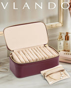Vlando Jewelry Travel Case,Travel Jewelry Organizer with Clear Velvet Jewelry Bags 12Pcs Zipper Pouch for Women Gifts for Friends Sister-Red
