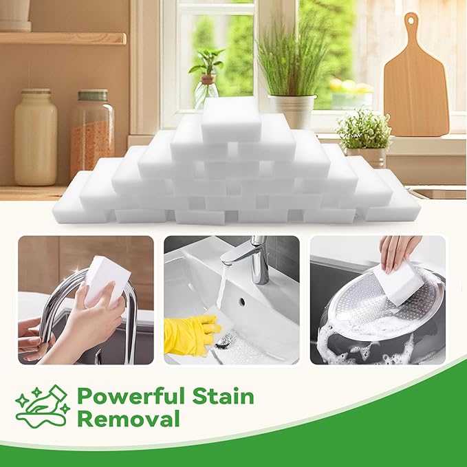 Magic Sponge Erasers, Water-Activated Cleaning Sponge, Multi-Purpose Melamine Foam Cleaner for Kitchen, Bathroom, Walls, Shoes & Car Interior – Durable, Non-Scratch & Reusable (50)