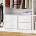 2 Pack Stackable Storage Closet Drawers, White Closet Organizers and Storage, Small Drawers for Closet with Wooden Top & Metal Frame, 2 Tier Modern Short Dresser for Bedroom,Dorm,Living Room, Office