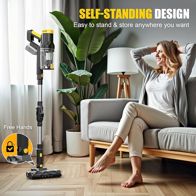 Cordless Vacuum Cleaner Compatible with DeWALT 20v Battery, 6 in 1 Stick Self-Standing Vacuum Cleaners 350W 40Kpa 3 Suction,180° Foldable Rod Lightweight Handheld Vacuum Hardwood Floor Pet(No Battery