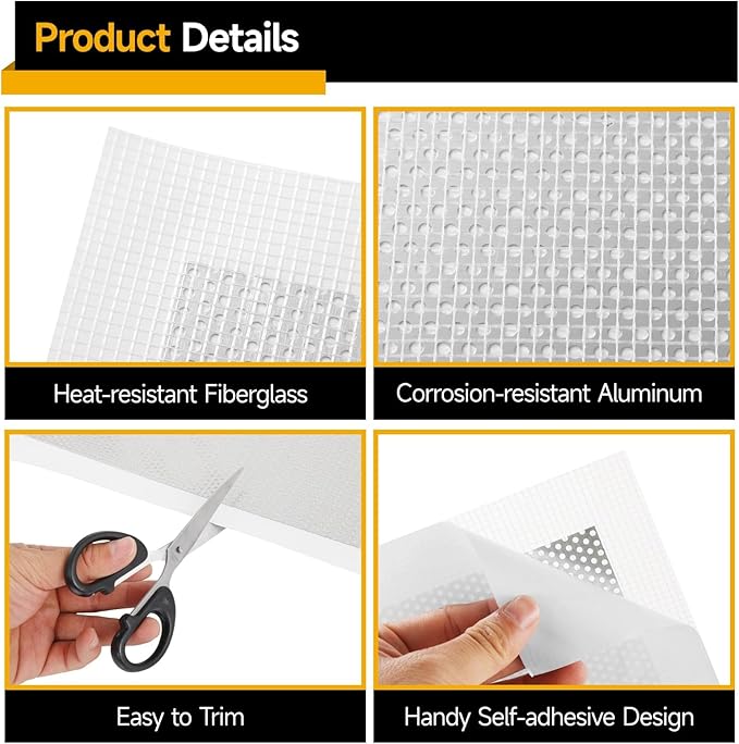 yeesport 4 Pcs Drywall Repair Kit, 12×12" Self Adhesive Mesh Patches with 2 Sanding Pads & 1 Scraper, Aluminum Dry Hole Repair Tools, Wall Repair Patch Kit for Ceiling