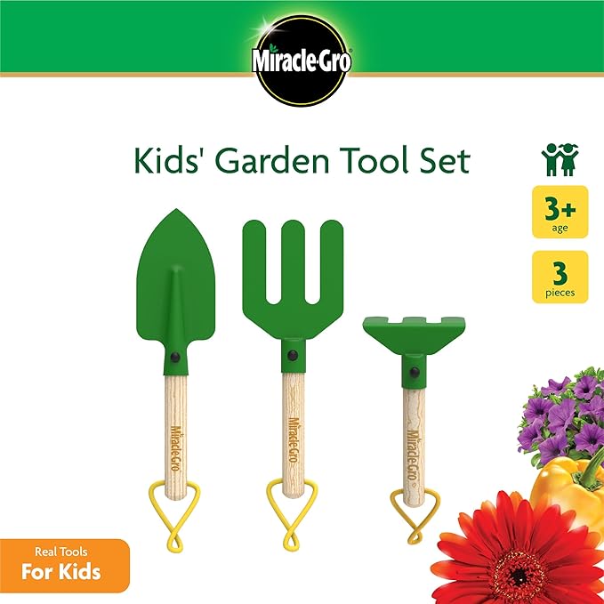 Red Toolbox Miracle-GRO 3 Piece Hand Garden Toolset for Kids Age 3+ with Hand Trowel, Hand Fork and a Hand Rake