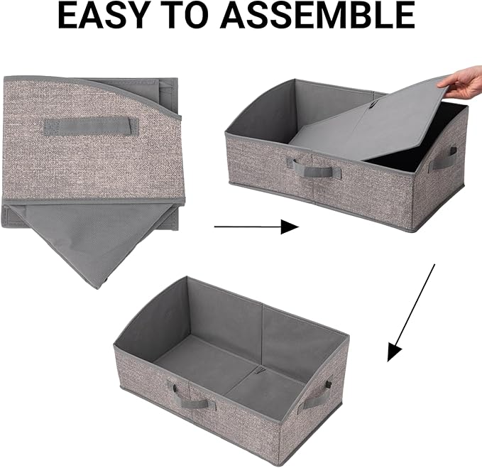 3 Pack Closet Organizers, Foldable Clothes Storage Organizers with Handles, Large Capacity, Sturdy Drawer Storage Boxes for Clothing, Underwear, Books, Shelves, Wardrobe Organizing, Grey