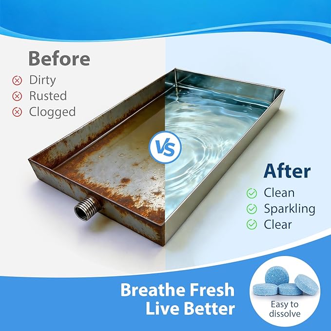 Poesie AC Drain Pan Tablets 120 Count, Condensate Tablets, Non-Clog Pan Cleaner, Effective Odor Control for All HVAC, Dehumidifiers and Appliance Pans