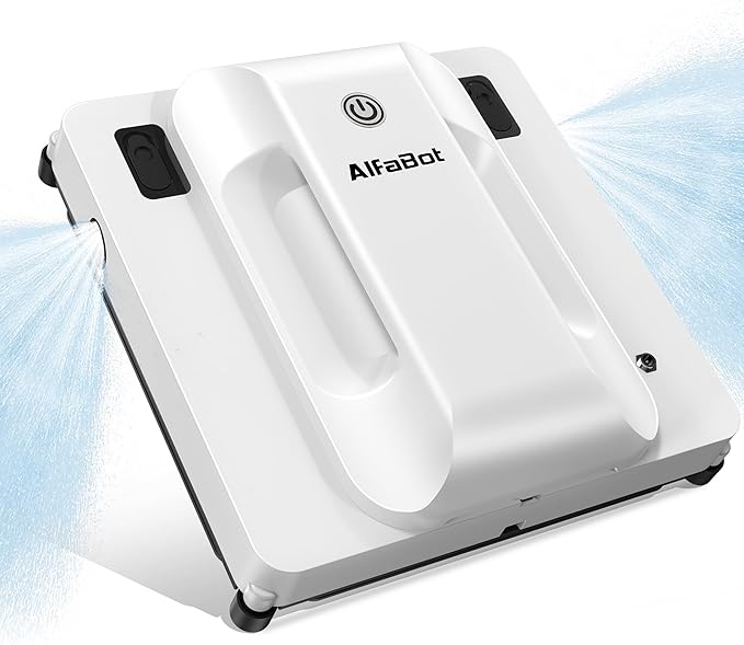 AlfaBot Window Cleaning Robot, 4500PA High Suction Power Window Cleaner with Dual Water Spray,3.0 Path Planning, Edge Detection Technology,Perfect for High-Rise Windows, Big Glass