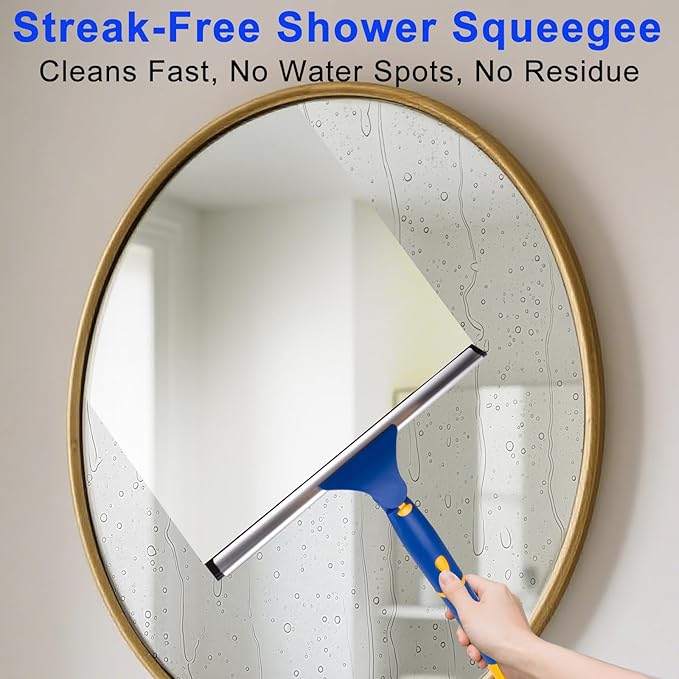 ITTAHO Shower Squeegee for Glass Doors, All-Purpose Anti-Slip Window Squeegee with 2 Blades, Window Cleaner Tool for Shower Doors, Windows, Bathroom and Car Windshields