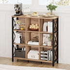 FATORRI 9 Cube Storage Bookshelf, 4 Shelf Book Shelf, Farmhouse Wood and Metal Cubby Bookcase for Home Office Kitchen (39.37 Inch W, Rustic Oak)