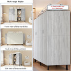 Heavy Duty Covered Clothes Rack with Magnetic Door Foldable Portable Wardrobe Closet for Hanging Clothing Rolling Black Metal Garment Rack on Wheels Closet System (Gray, 58.9in)