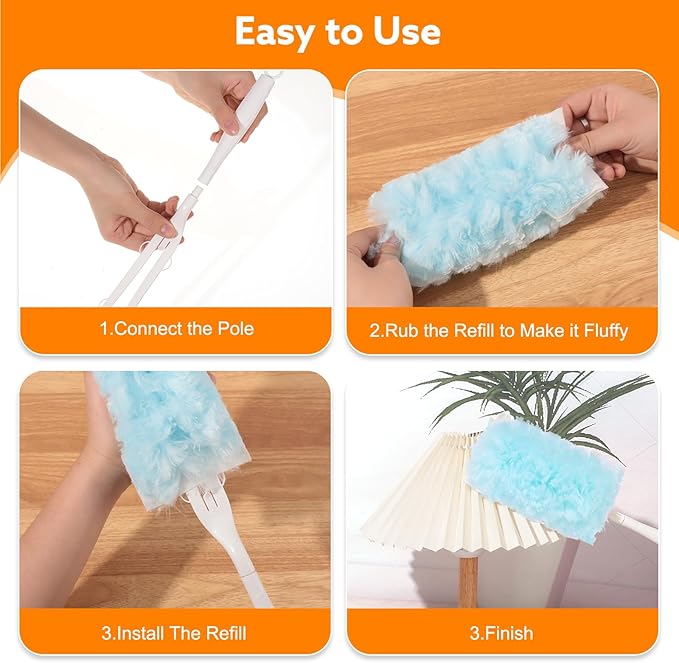 50 PCS Disposable Dusters Refills Compatible with Swiffer, Blue Bulk Heavy Duty Duster,Multisurface 360 Degree Replacement Head for Dusting with 1 Handle