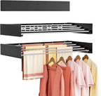 Wall Mounted Clothes Drying Rack Folding Indoor, Foldable Laundry Drying Rack Collapsible,Invisible, Space Saving, Retractable Towel Drying Rack, with Wall Template(6 Drying Rods, Black 40")
