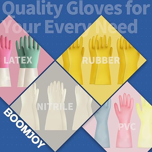 BOOMJOY PVC Cleaning Gloves, Heavy Duty Dishwashing Gloves, Reusable Medium Gloves for Kitchen, Bathroom, Gardening, Working, Pet Care - Pink & Blue & Yellow, 3 Pairs, Size M