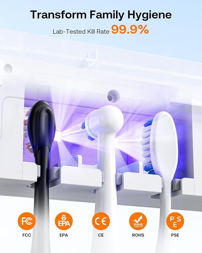 Bitvae Toothbrush Holder, Cleaning and Fast Drying, 5 Toothbrush Slots or Shaver Slot Accessories for Family, LED Smart Screen, Wall Mounted Holders for Bathrooms