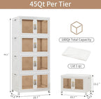 Large Clear Stackable Storage Bins with 2 Lids, 270QT-45QT*6Tier Foldable Cabinet for Closet Organizers, Plastic Storage Box with Wheels White
