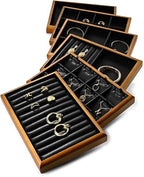 Oirlv Solid Wood 11 Slots Ring Tray Jewelry Organizer Tray Jewelry Drawer Organizer(Black)