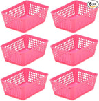 YBM HOME 6-Pack Small Plastic Storage Baskets for Home Junk Drawers and Office Desktop Drawers Organization - Functional Trays for Kitchen, Bedroom, and Bathroom, Pink