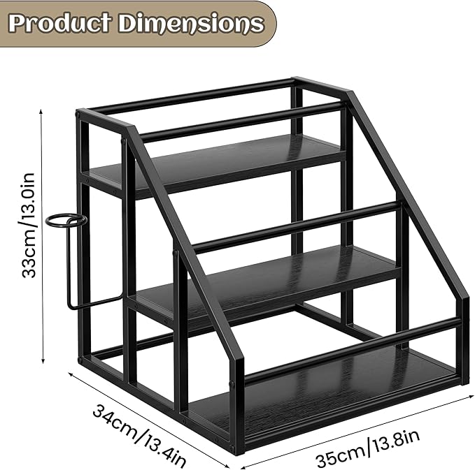 Coffee Syrup Rack Organizer, Spice Racks, Syrup Bottle Holder Stand for Coffee Bar, 3-Tier 12 Bottles Storage Shelves for Syrup, Wine, Dressing for Kitchen Countertop, Black