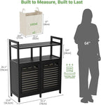 Homykic Tilt Out Laundry Hamper Cabinet, Bamboo Double Laundry Hamper with 2 Removable Laundry Baskets, 20 Gal Laundry Sorter Organizer with Shelf for Dirty Clothes, Bathroom, Laundry Room, Black