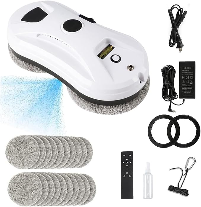 Lntelligent Water Spraying Window Cleaning Robot Fully Automatic AI Path Planning Remote Control Glass Cleaning Robot 3 Cleaning Modes Anti Slip System (White)