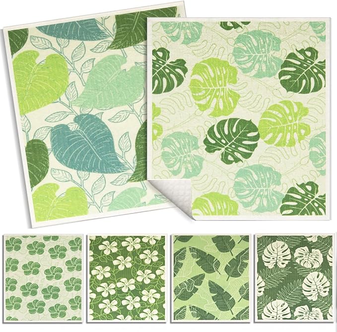 6 - Pack Swedish Kitchen Dish Cloths - Reusable Paper Towels for Counters & Dishes - Eco Friendly Cellulose Sponge Cloth - Assorted (Botany)