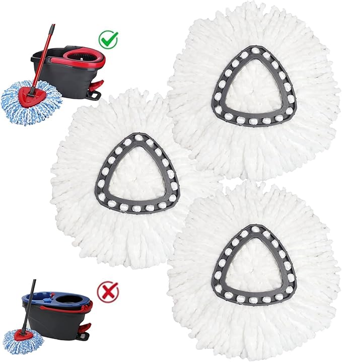 Easywring 1-Tank System,Mop Replacement Heads for O-Ceda Mop Replace Head, Spin Mop Heads Replacements, Microfiber Spin Mop Refills, Easy Cleaning Mop Head Replacement (White-3pcs)