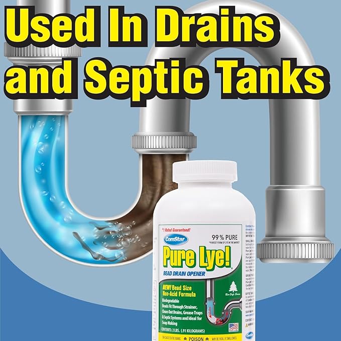 ComStar Pure Lye | 99% Pure Sodium Hydroxide Beads | Eco-Friendly, Industrial Strength, Drain Opener | Safe on Fixtures | Static-Free, Unique Beads for Soap Making | 2 lb. (PACK OF 12)