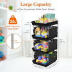 Lifewit Plastic Stackable Storage Baskets, 4 Tier Stacking Bins for Food and Clothes, Multifunctional Organizer for RV, Kitchen, Playroom, Pantry, Black, 35 x 30 x 72 cm/14 x 12 x 28 inch, 1 Pack